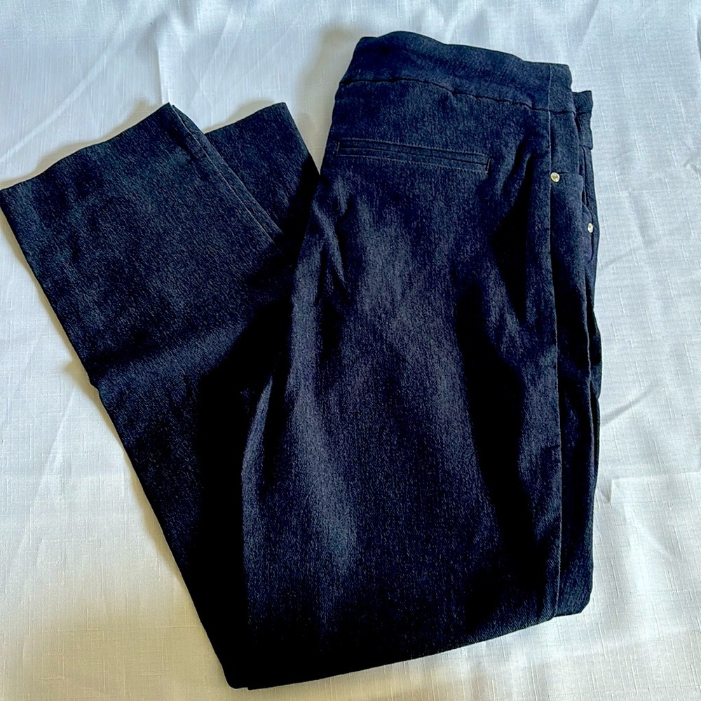 Navy Jean look stretchy trousers